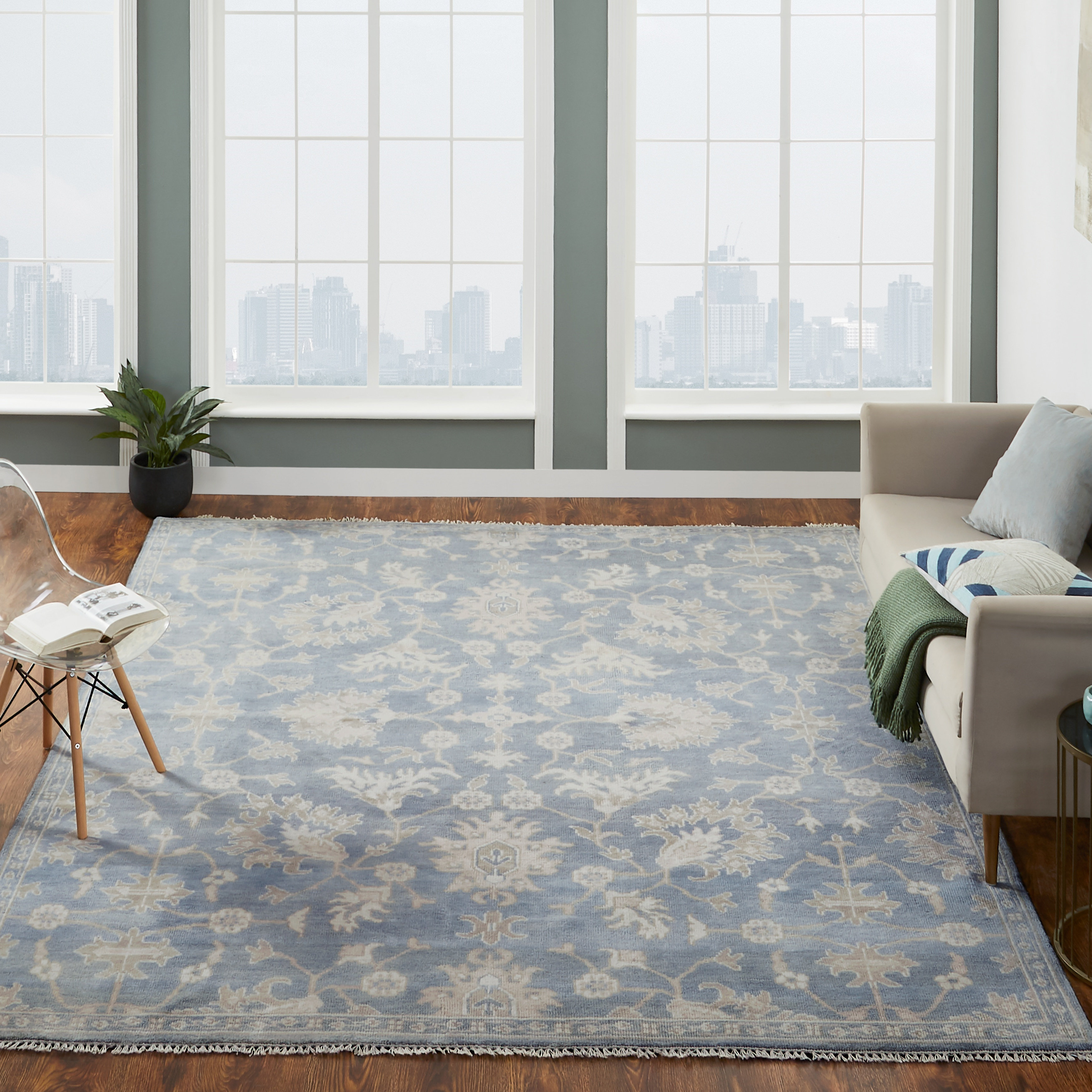 Canora Grey Faucett Oriental HandKnotted Wool Blue Area Rug Wayfair