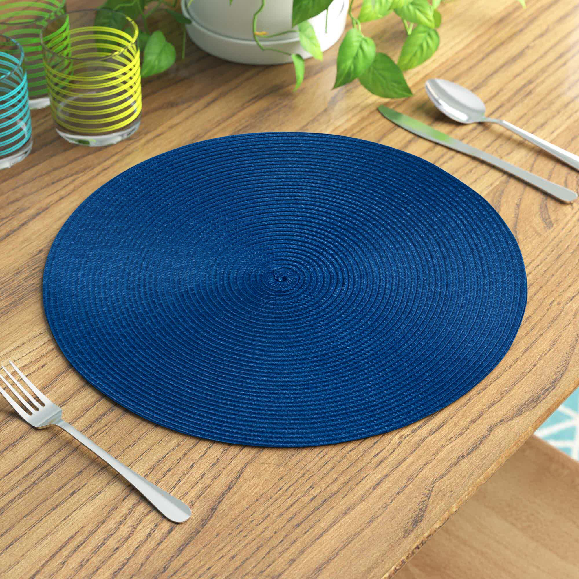 Mountain Line Drawing Qilmy Round Place Mats for Dining Table Mat Heat-Resistant Placemat Circle for Kitchen/Party 15.4 Blue