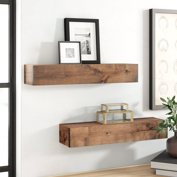 Natural Wood Wooden Framed Shelf Corner Shelves Storage Unit Kit Wall Mounted 