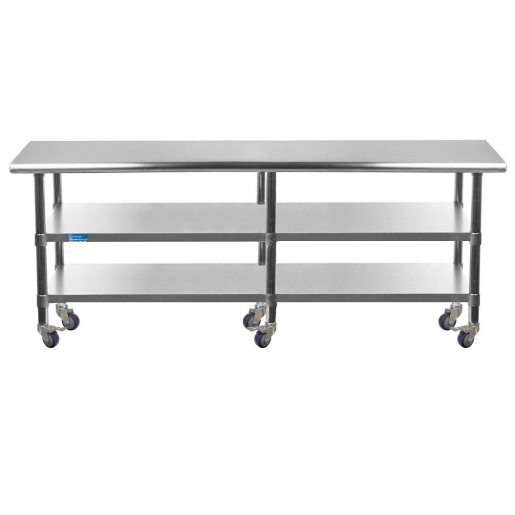 Amgood 84'' Wide Rolling Prep Table with Stainless Steel Top Wayfair