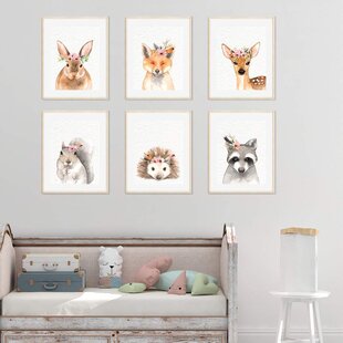 Woodland Animal Nursery Art Prints Set Childrens Bedroom Pictures Decor Girl Boy 
