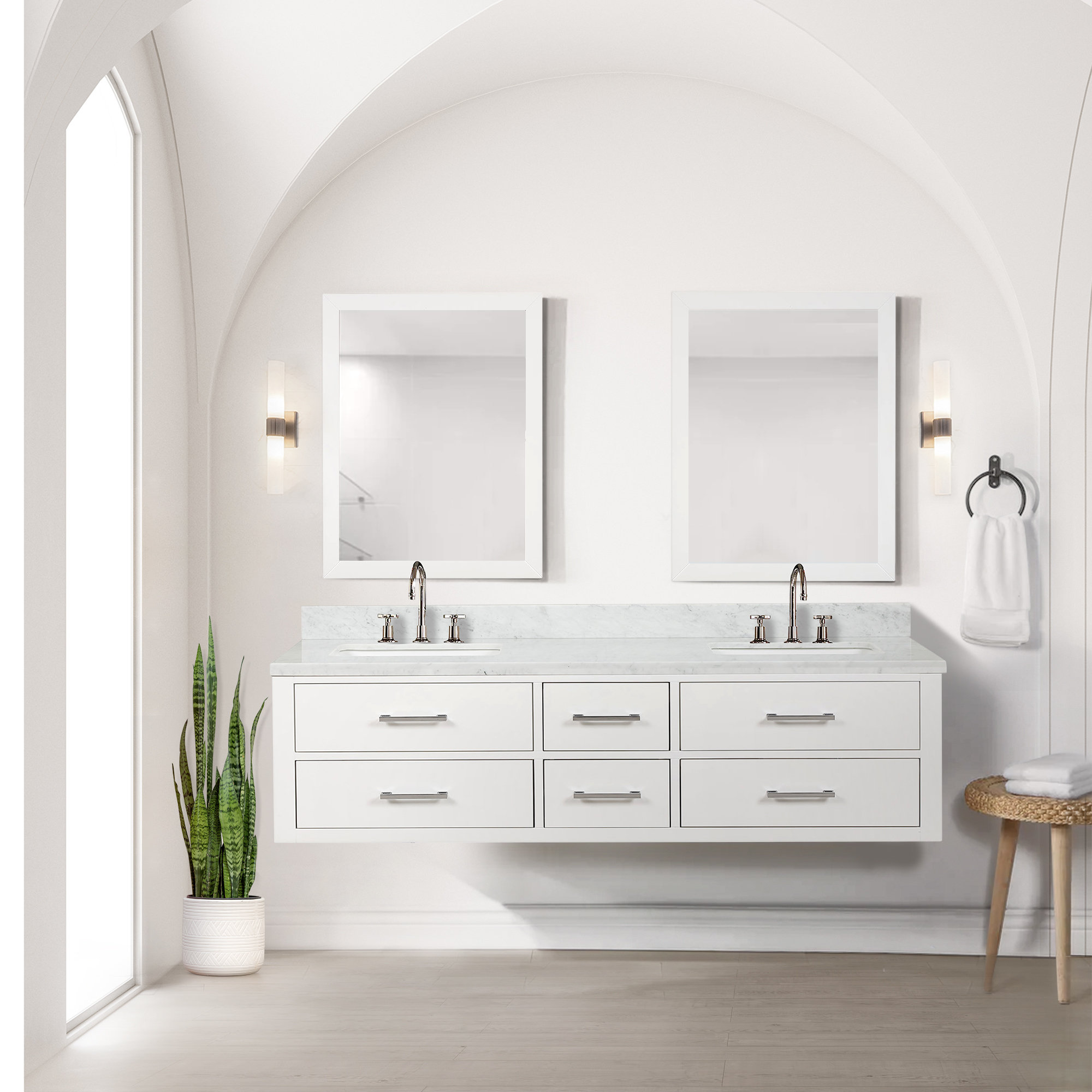 Lexora 72'' Wall Mounted Double Bathroom Vanity with Marble Vanity Top