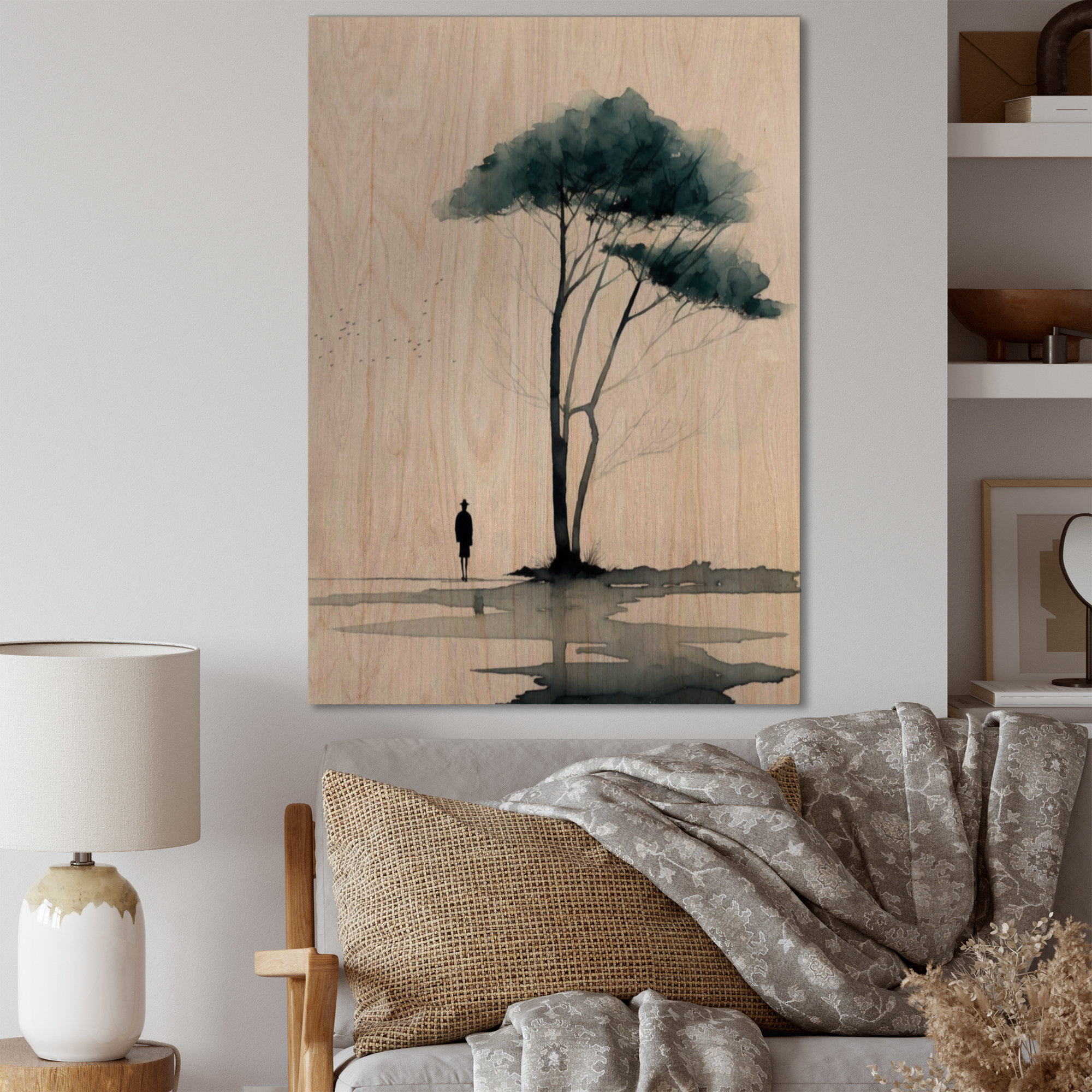 Isolere mild Lavet af Red Barrel Studio® Watercolor Tree By The Lake Side Watercolor Tree By The  Lake Sde On Wood Print | Wayfair