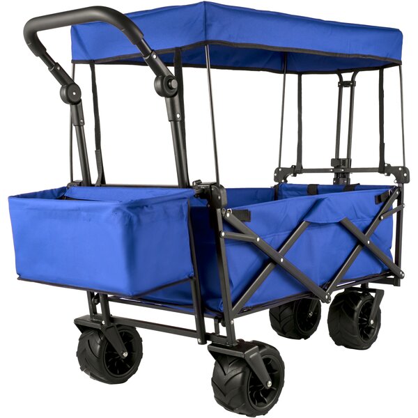 Timber Ridge Collapsible Beach Wagon Folding Camping Utility Cart with Cooler Ice Bag for Outdoor Supports up to 150lbs Blue,Heavy Duty 