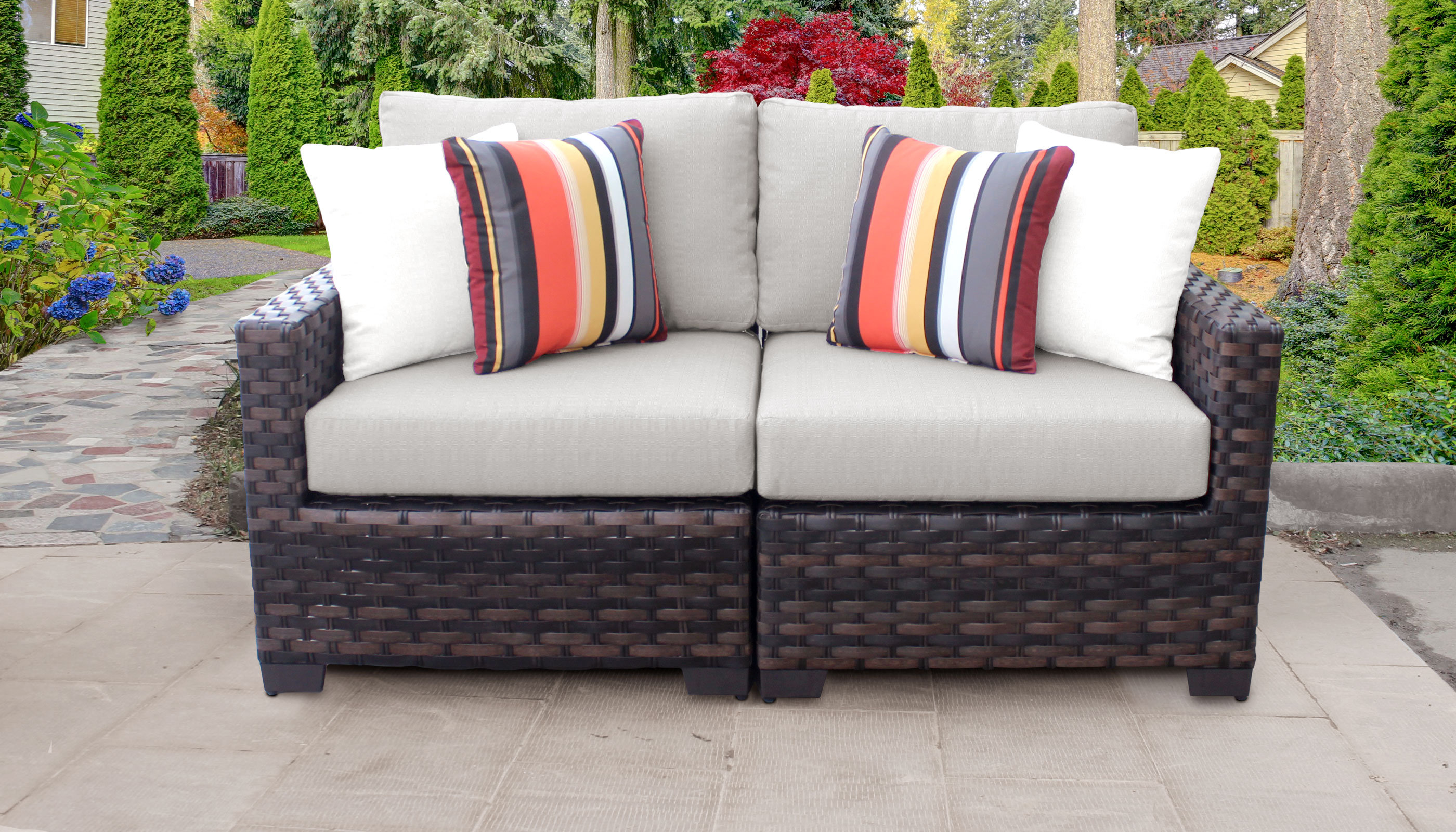 Lark Manor Aelwen 64'' Wide Outdoor Wicker Loveseat with Cushions