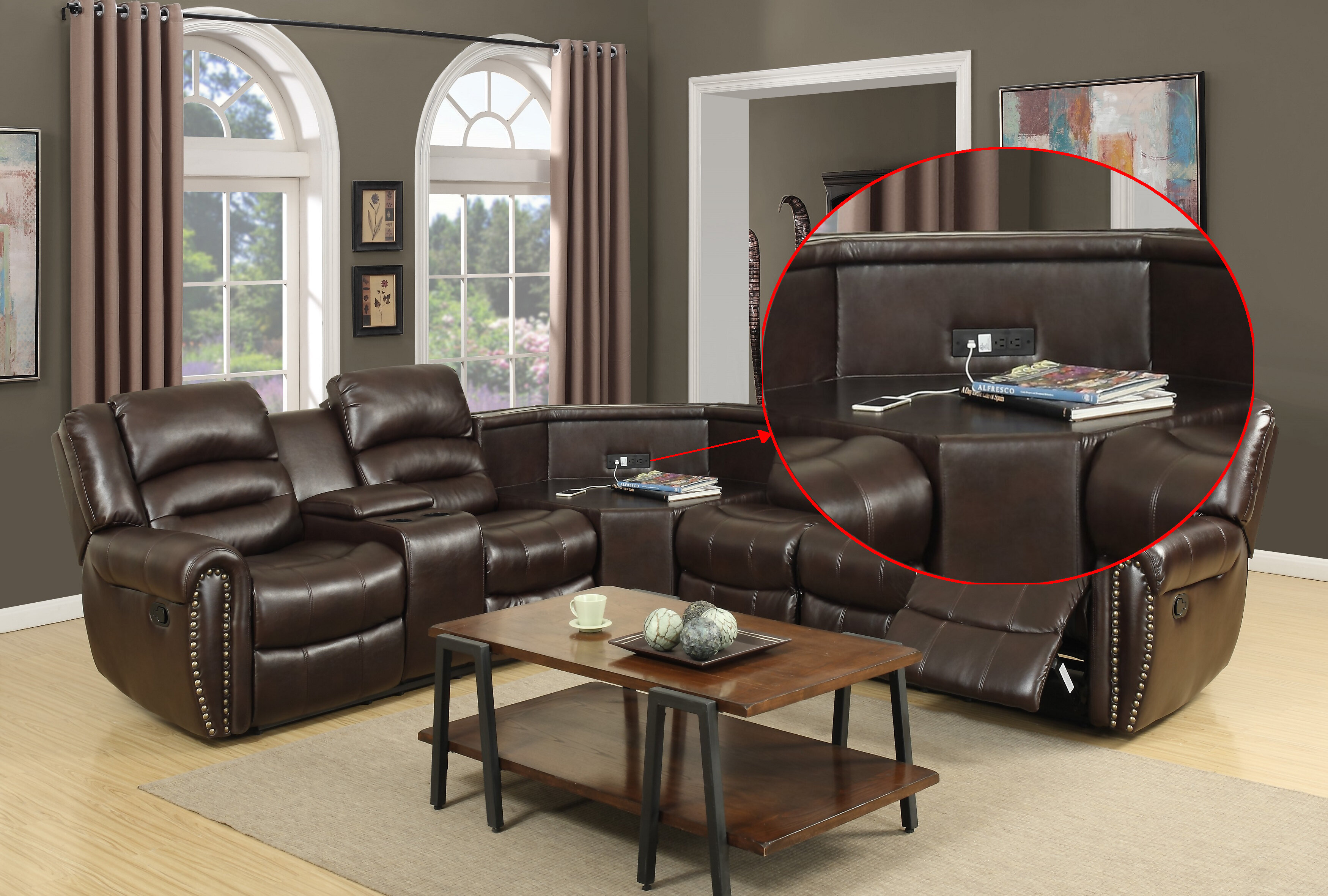 Scheele 96″ Wide Faux Leather Right Hand Facing Reclining Sectional