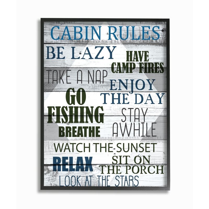 Cabin Rules Phrases Rustic Grain Green Black Blue Words by Kim Allen
