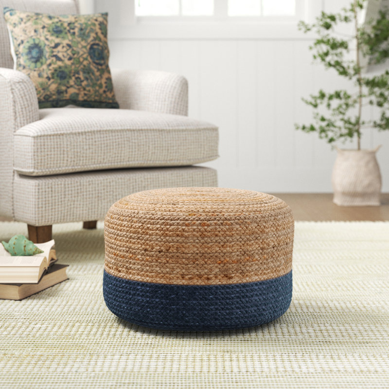 Teele 18'' Wide Round Solid Colour Pouf Ottoman Sand & Stable