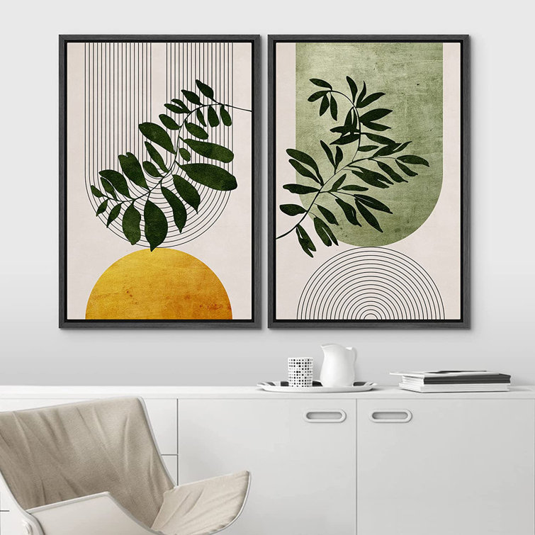FALSK lidenskabelig placere IDEA4WALL Mid-Century Geometric Forest Plant Leaf Framed On Canvas 2 Pieces  Print & Reviews | Wayfair