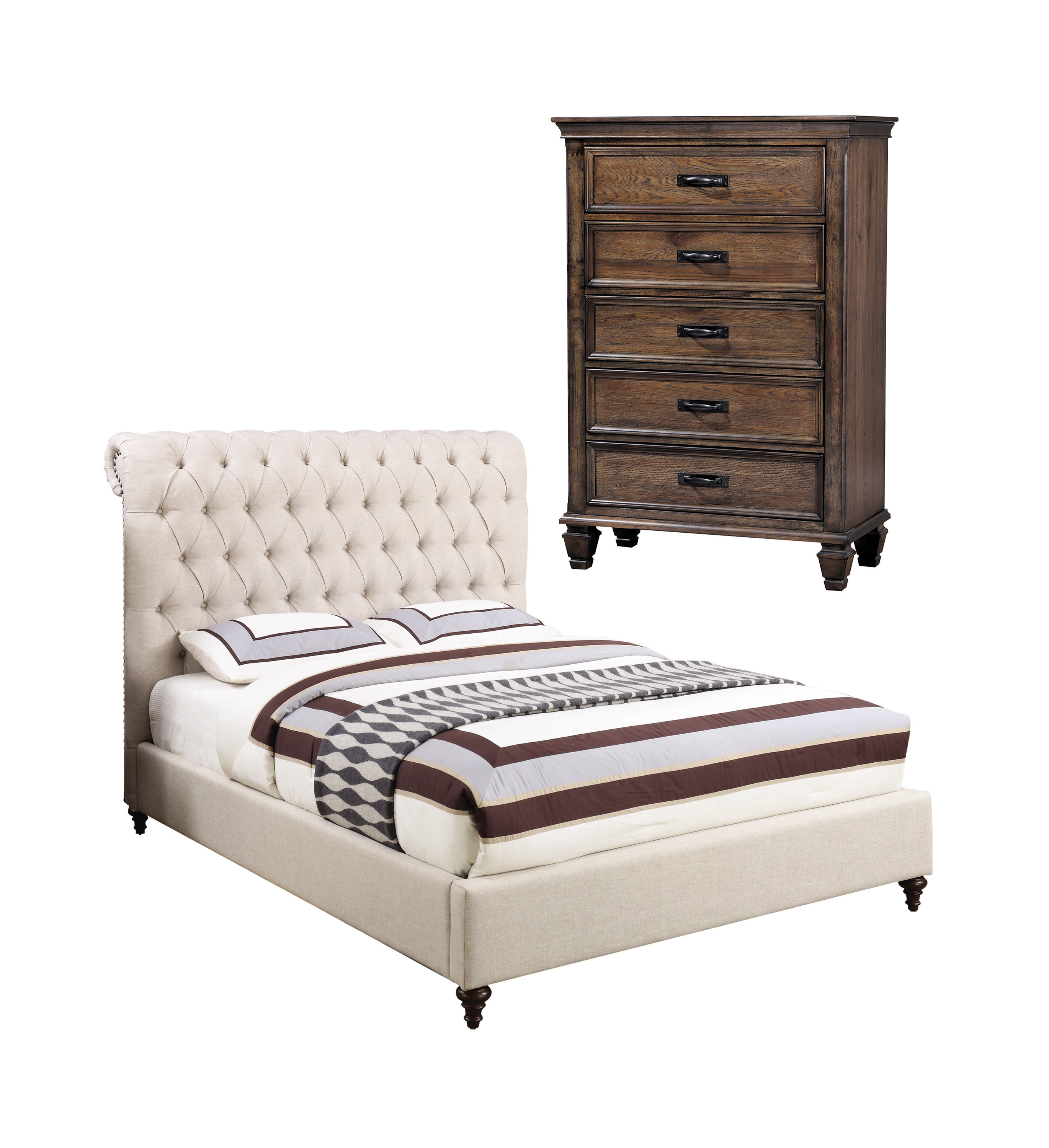 CDecor Home Furnishings Clemence Burnished Oak 2Piece Bedroom Set with