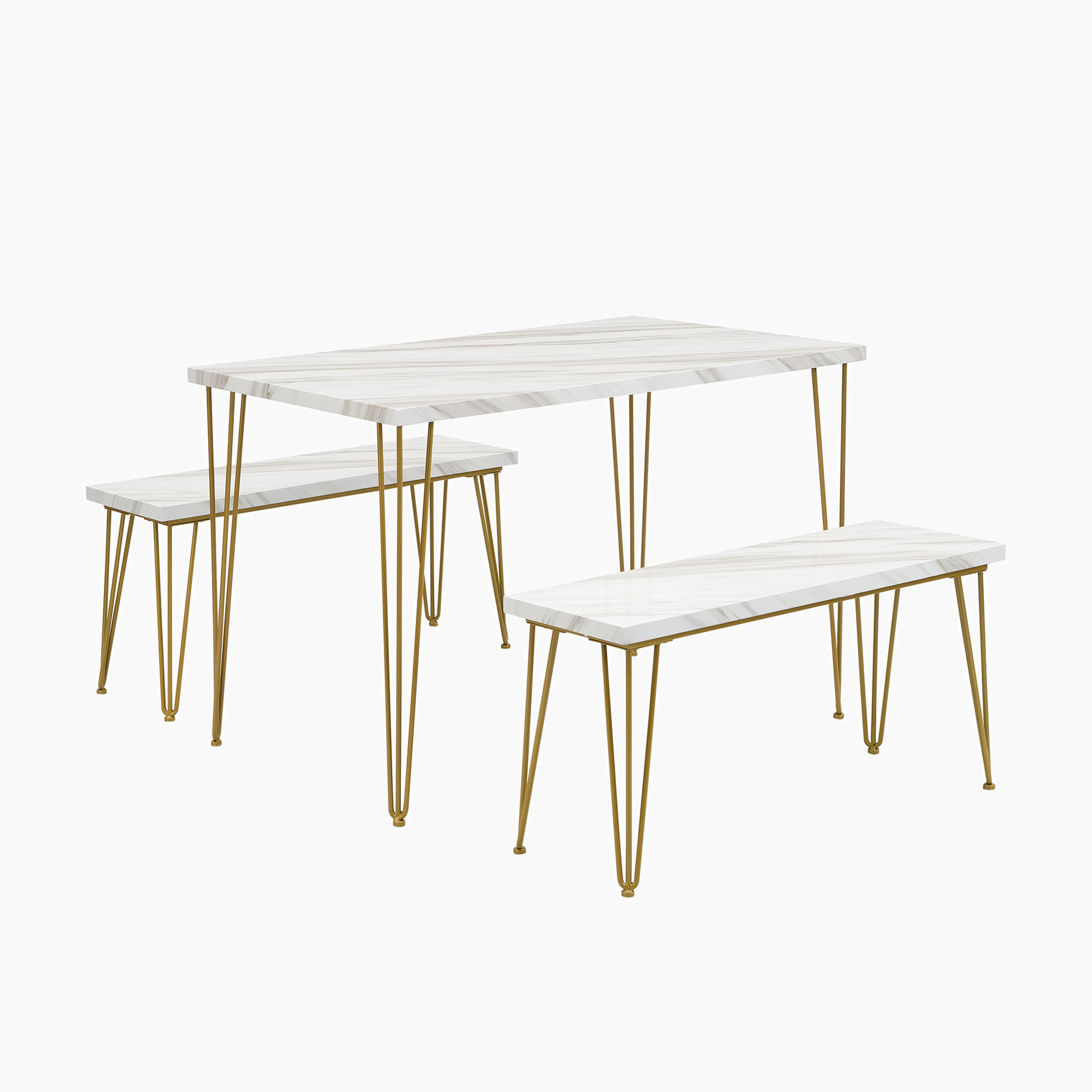 Mercer41 Rustic Farmhouse 3Piece Dining Table Set With 2 Benches,Thick