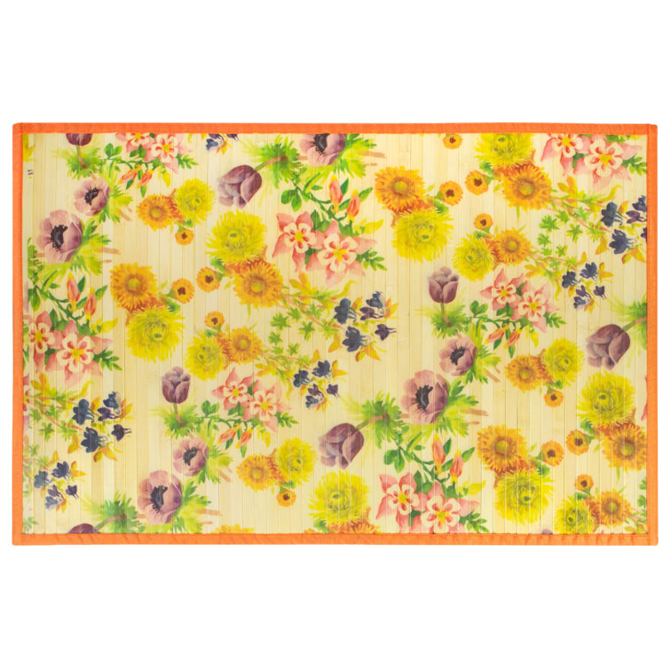 Maritza Laser Printed Split Bamboo Potpourri Kitchen Mat