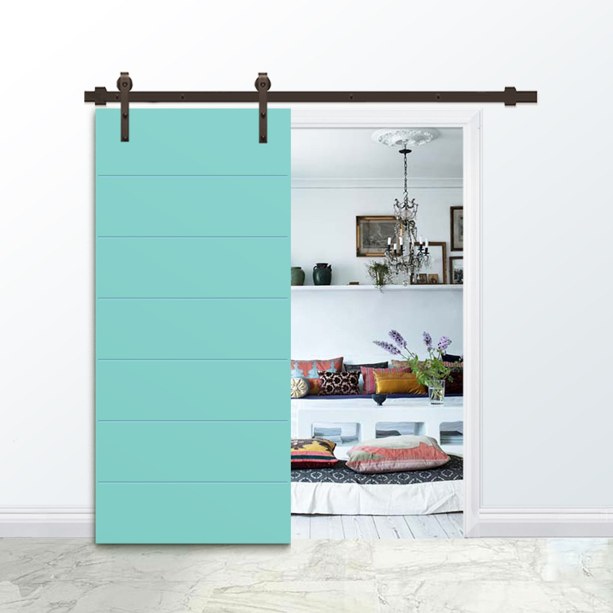 Calhome Paneled Wood and Metal Barn Door with Installation Hardware Kit