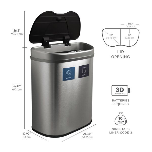 Nine Stars Steel 18.5 Gallon Motion Sensor Multi-Compartments Trash and Recycling Bin