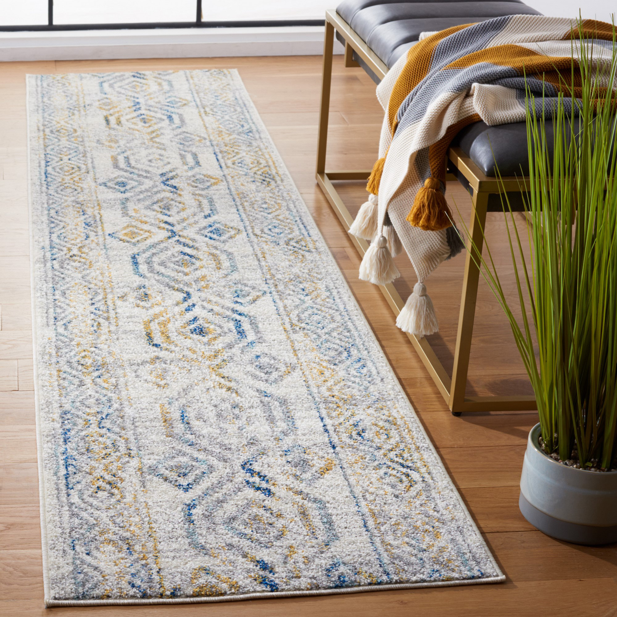 Union Rustic Power Loom Gray/Blue/Yellow Rug Wayfair