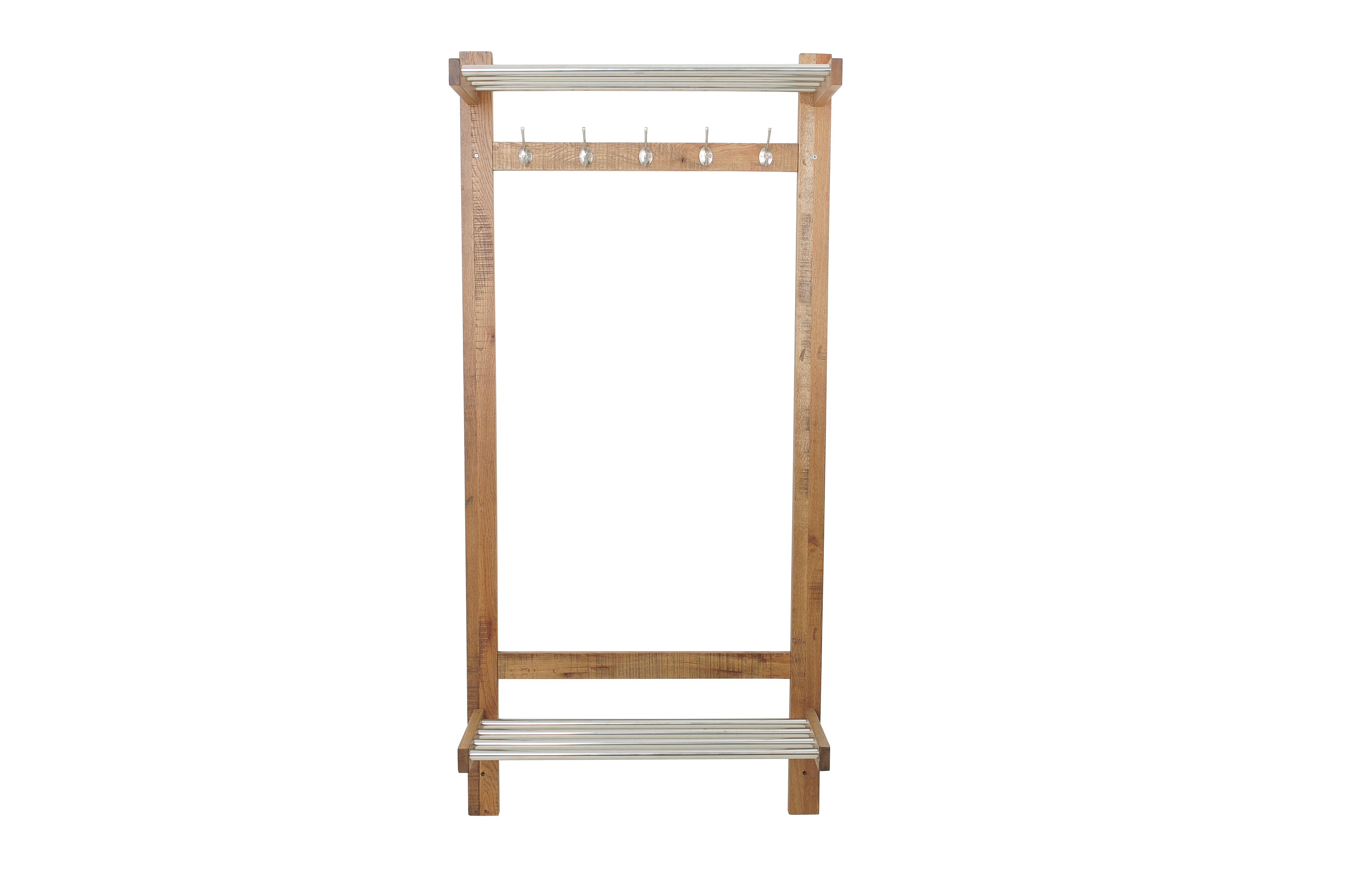 Latitude Run Kyaira Oak Solid Wood Hall Tree with Shoe Storage