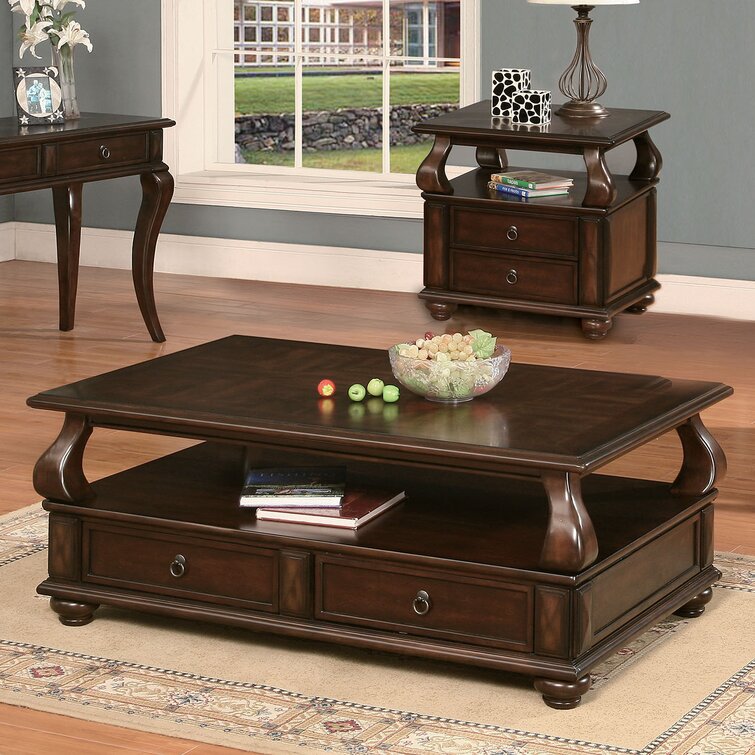 3 Piece Coffee Table Set End Modern Contemporary Wood Nightstand Brown Furniture 