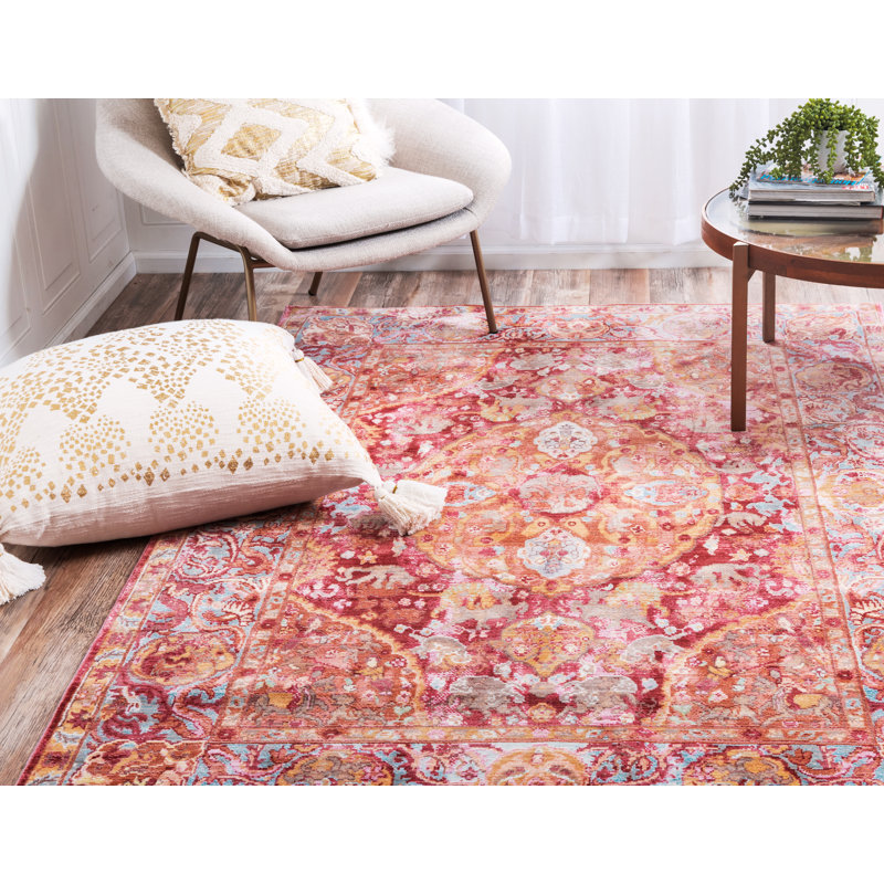 Bungalow Rose Glasser Performance Red/Yellow Rug & Reviews | Wayfair