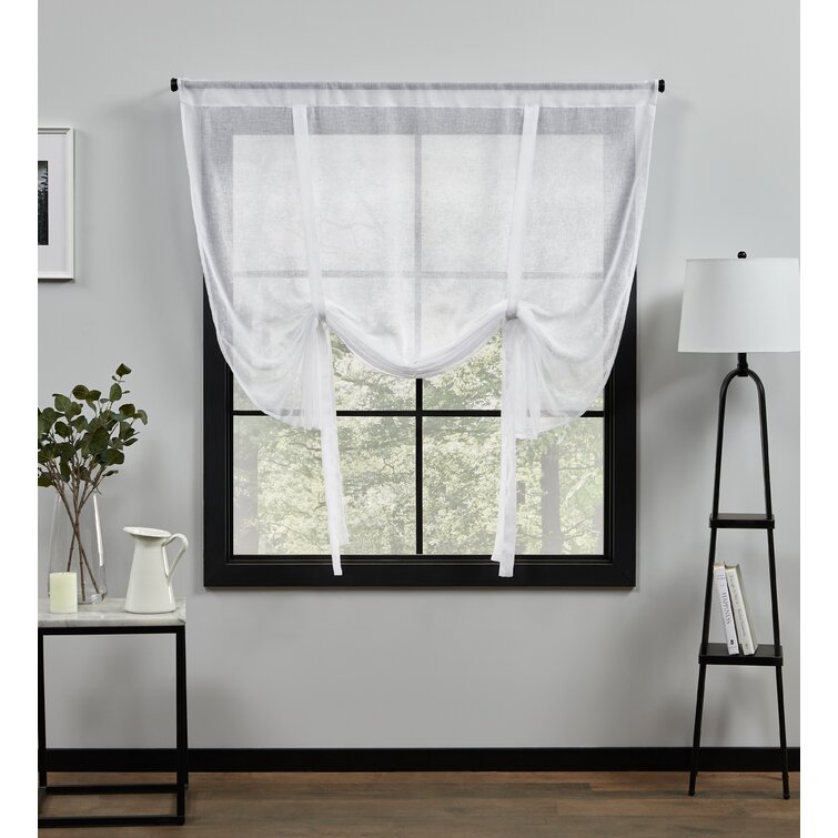 Rod Pocket Voile Tie Up Shade Curtain for Kitchen Small Window 46W X 63" L 