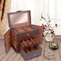 New Vintage Double Belt Small Wooden Jewelry Ring Storage Box Case WA 
