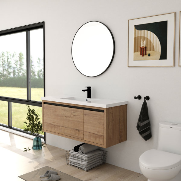 Ebern Designs Zalet 48'' Wall Mounted Single Bathroom Vanity with Resin ...