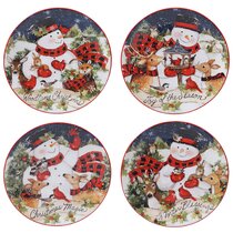 Snowman Accent Plates and Holder Multi Cool Set of Three 