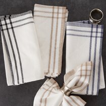 Cotton Dinner Napkins Black & White Stripe Hemmed With Mitered Corners Embroidery And Print Lint Free Quick Dry Set of 12 20 x 20 Inches Over Sized 