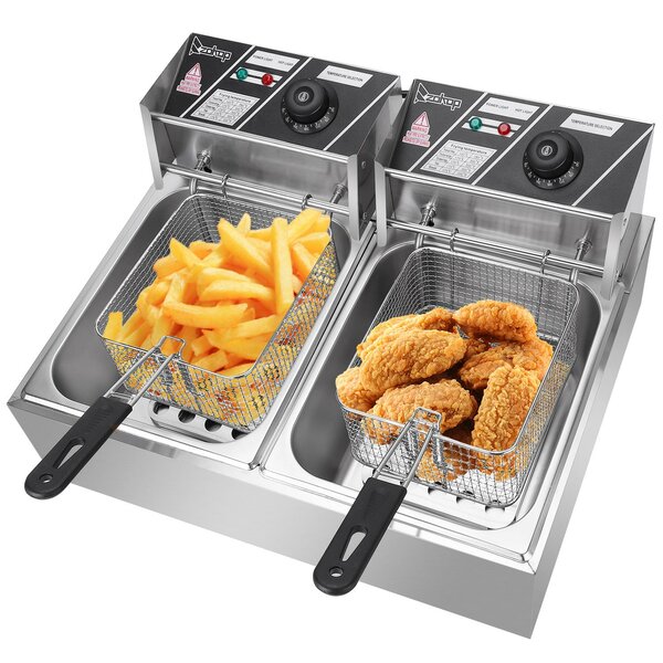 Deep Fryers Stainless Steel Single Tank Electric Fryer with Single Basket Air Deep Fryer for French Fries Onion Rings Egg Rolls Fried Chicken US Plug 2500W 110V 6.3QT/6L 