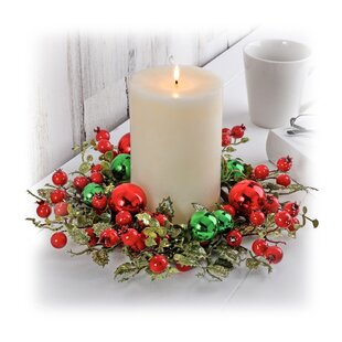 3" Candle Ring Christmas Decoration Frosty Pine,Apple & Berry Fit Pillar Candles 