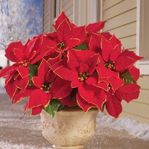 Pack of 2 Artificial Poinsettia Spray with Holly Leaves 33 cm Christmas 