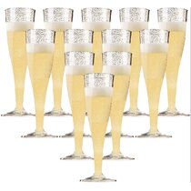 Champagne Flutes Disposable,Plastic Champagne Flutes,Mimosa Bar Glasses Homy Feel Gold Glitter Plastic Wine Glasses 30 Pack 