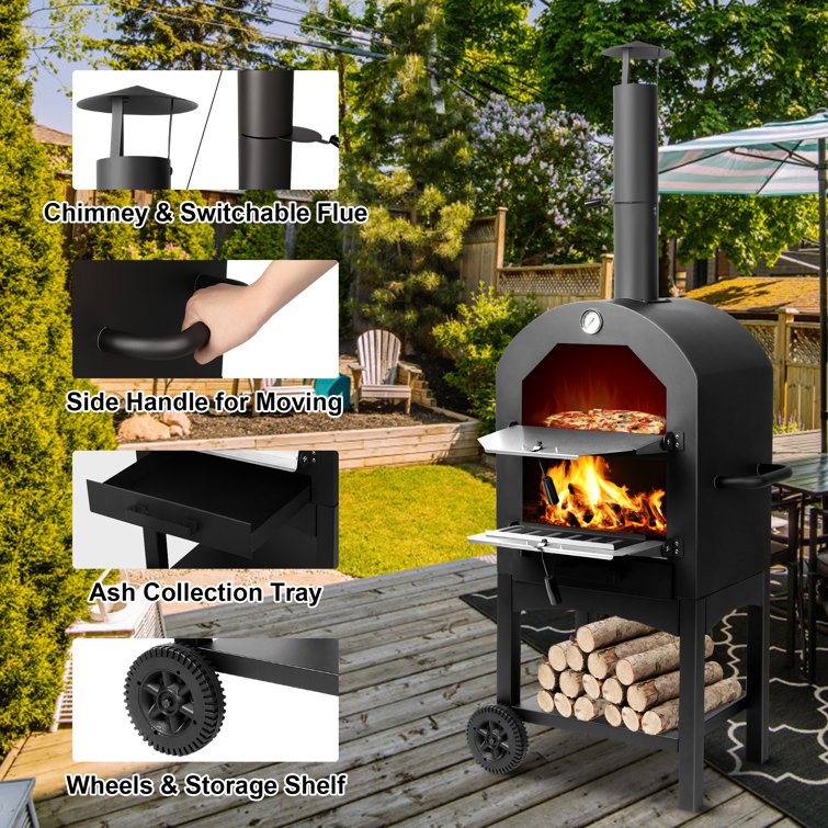 Costway Outdoor Pizza Oven Wood Fire Pizza Maker Grill W/