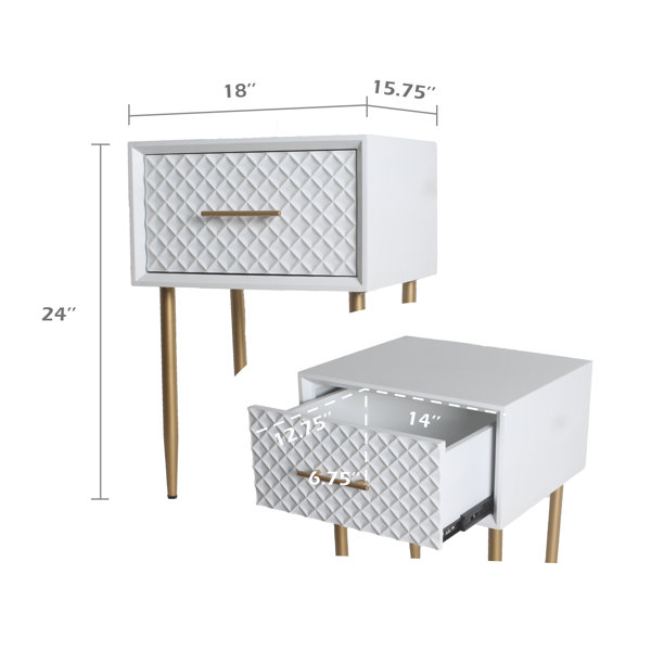Middlewich Modern One Drawer White Nightstand End Table