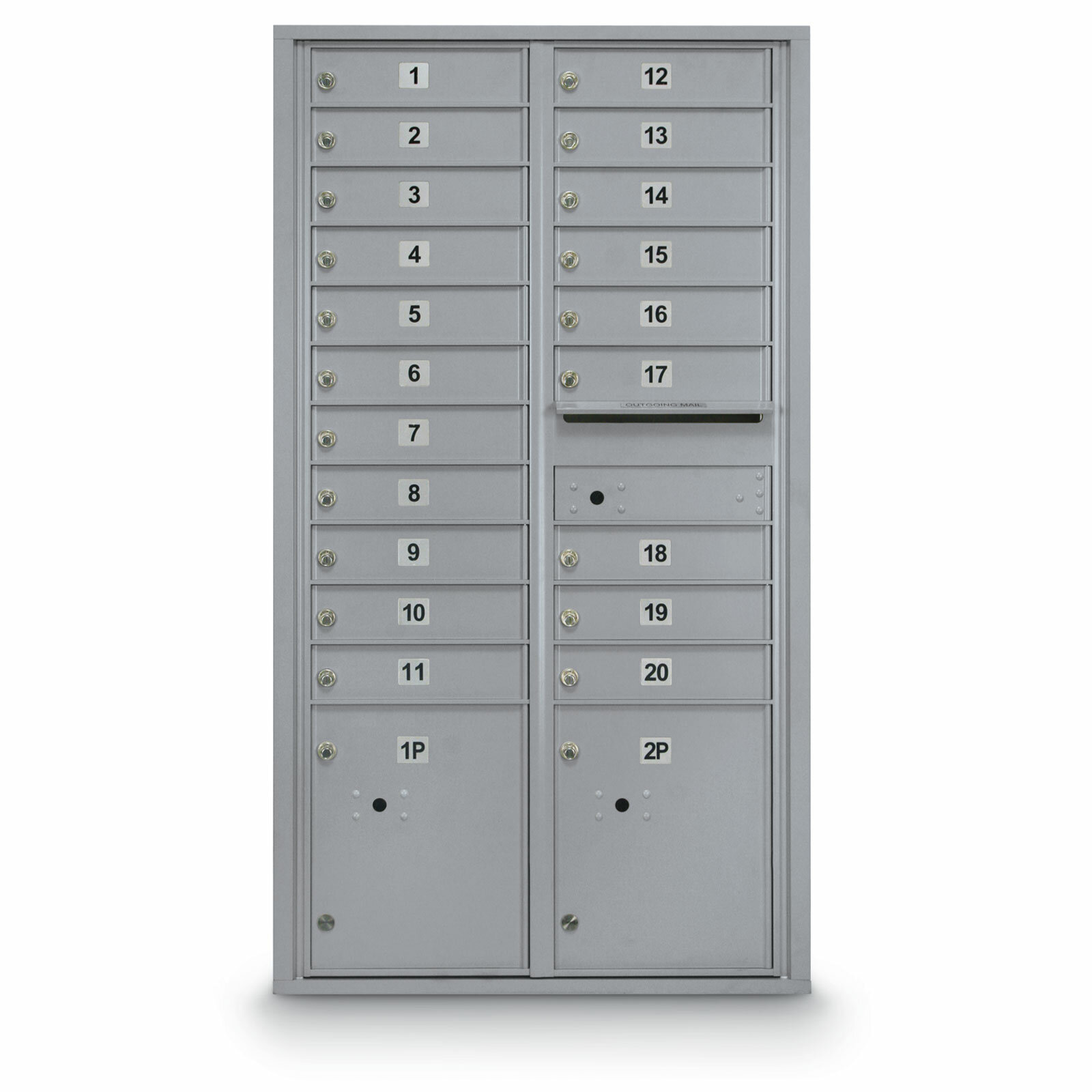 20 Door Front Load 4C Horizontal Mail Center with 2 Parcel Lockers