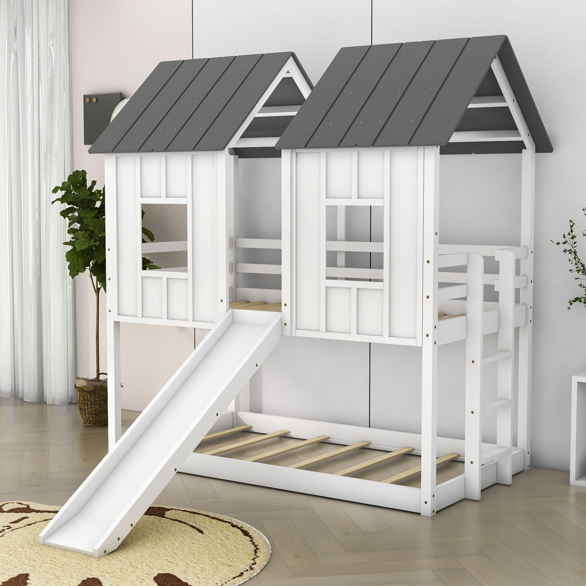 Harper Orchard Ortrun Twin Over Twin House Bunk Bed with Slide Wayfair