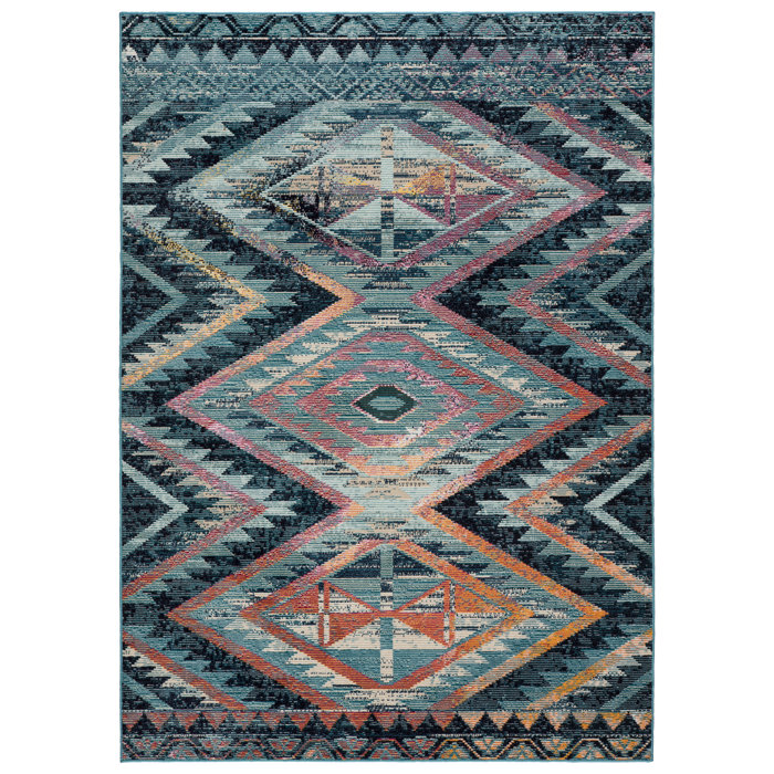 Millwood Pines Almus Blue/Pink Indoor/Outdoor Rug & Reviews | Wayfair