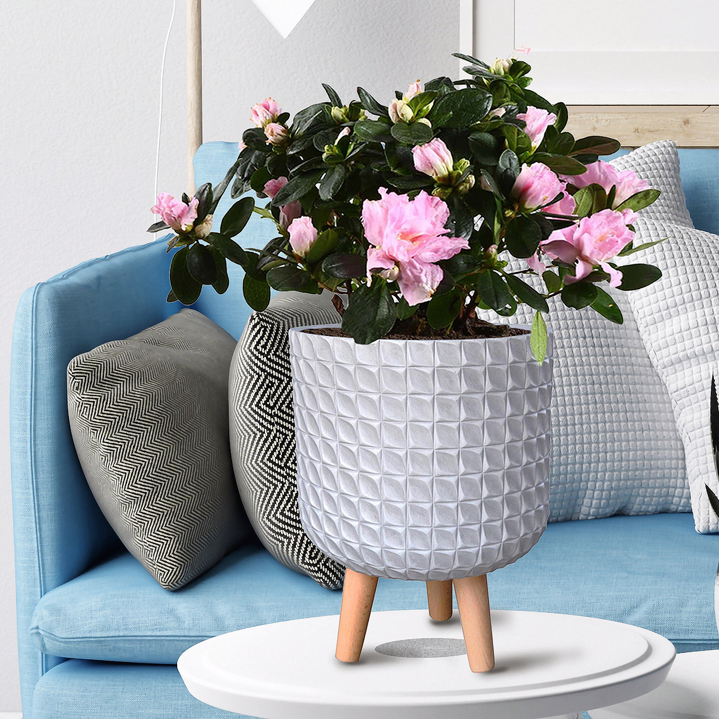 IDEALIST Geometric Patterned Cylinder Planter with Legs, Round Indoor