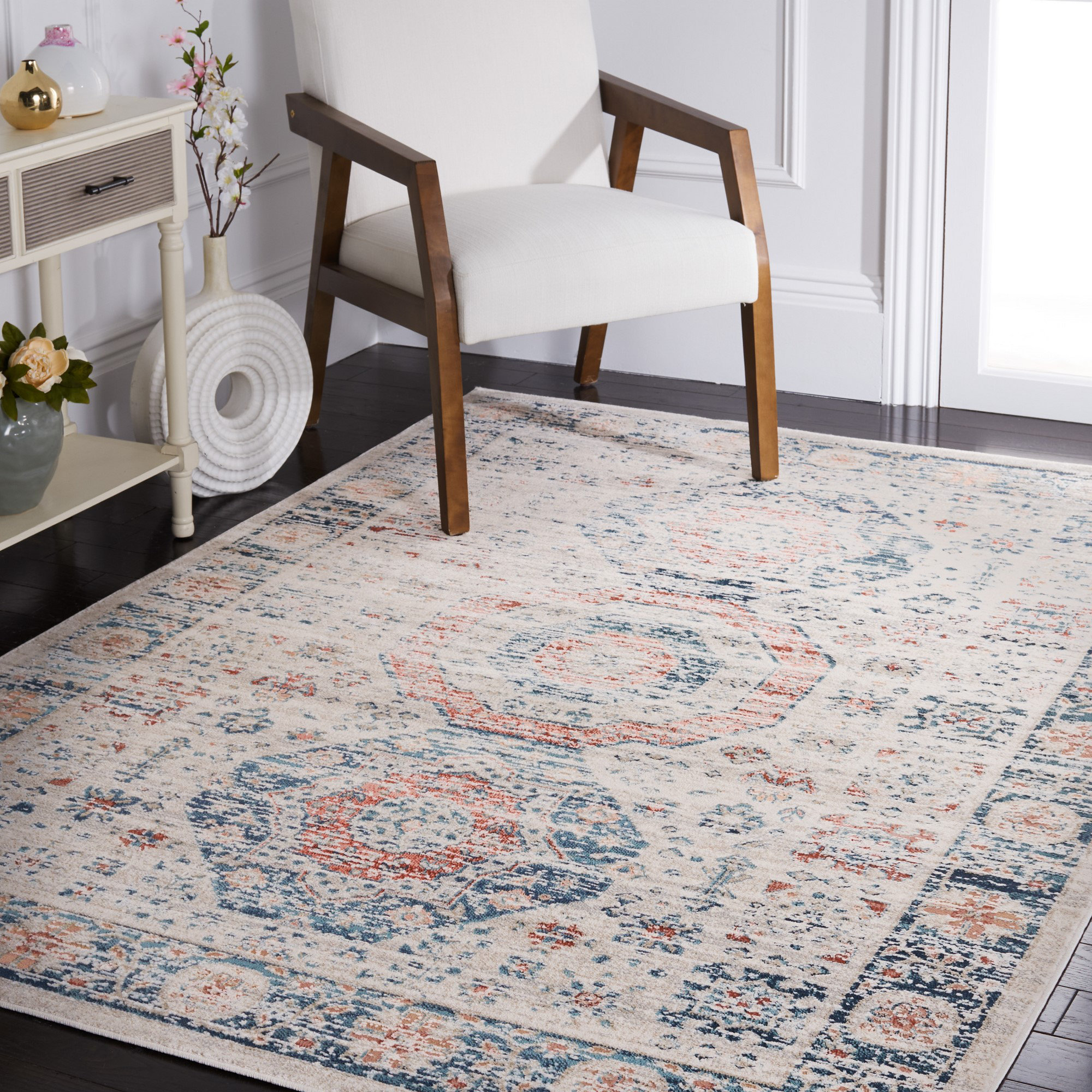 One Allium Way® Dunia Oriental Beige/Blue/Rust Area Rug Wayfair