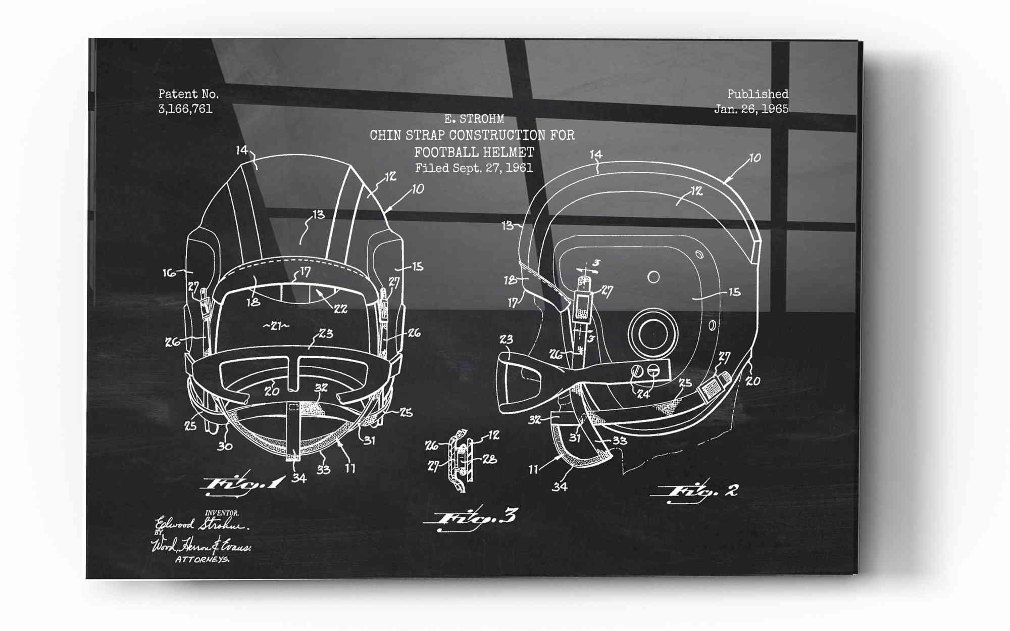 17 Stories Modern Football Helmet Blueprint Chalkboard Patent Graphic