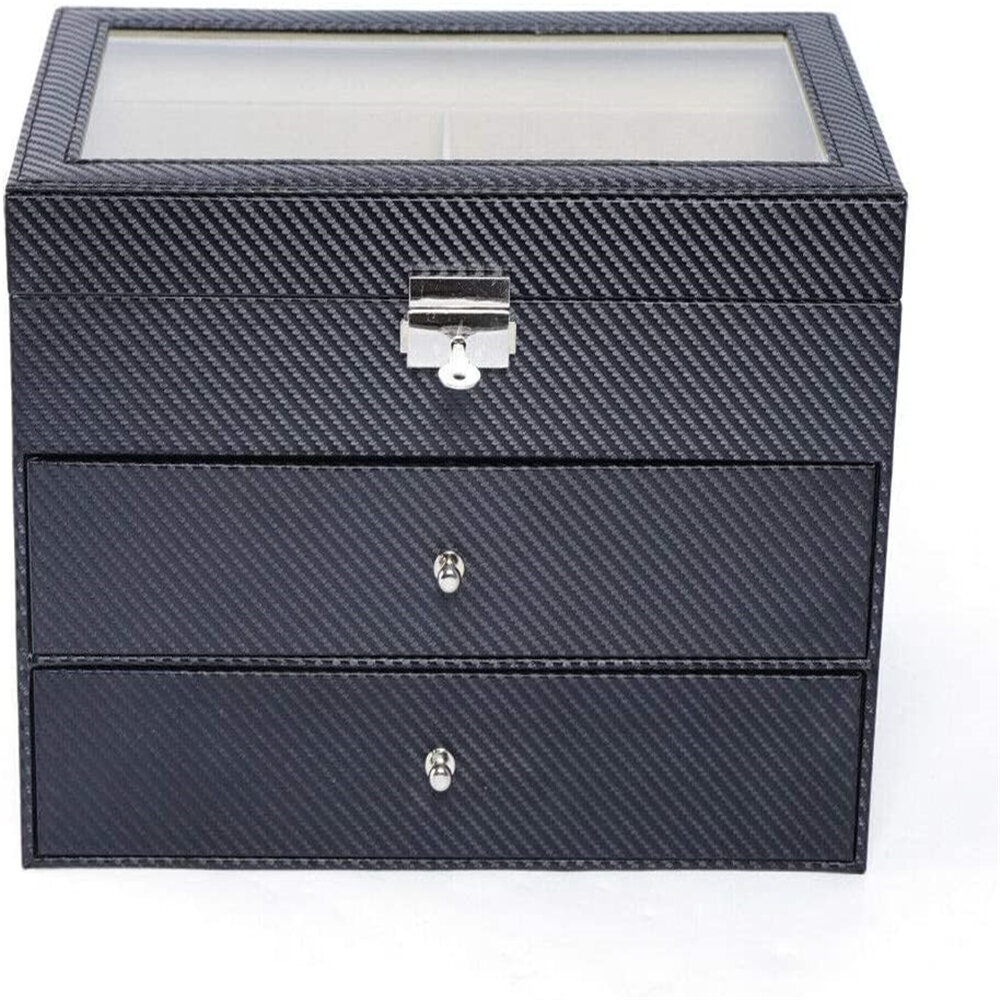 Cokritsm 12 Slot White Sunglasses Organizer Box Jewelry Box PU Leather with Clear Glass Storage Display for Women & Men 