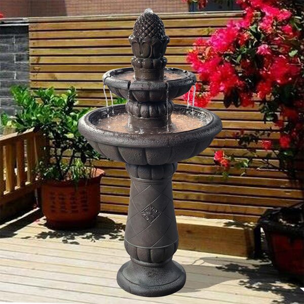 2 Tiers Home Garden Outdoor Barrel Waterfall Fountain with Pump Yard Decor US 