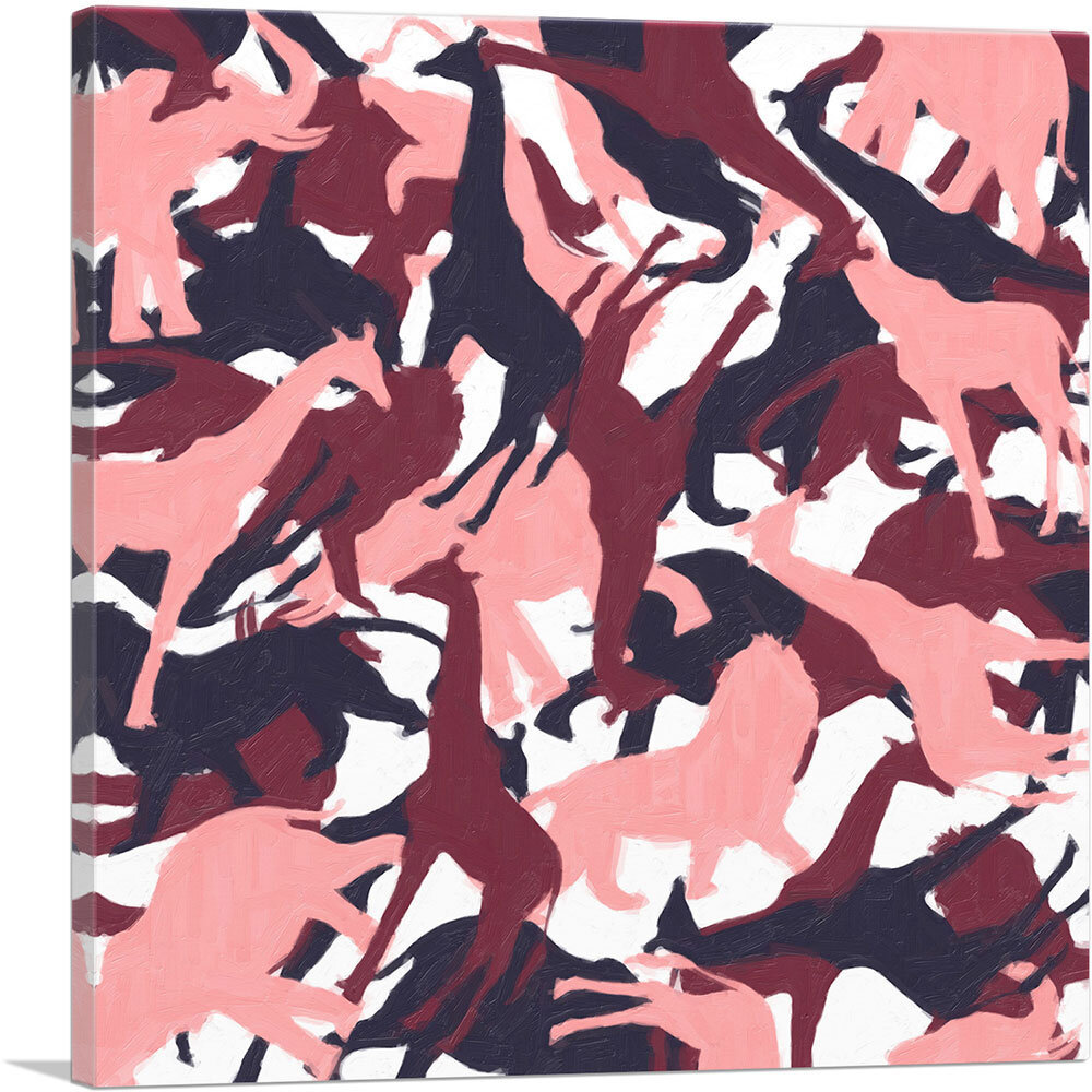 ARTCANVAS Maroon Pink Black Camo Camouflage Wild Jungle Animals Pattern -  Wrapped Canvas Painting | Wayfair