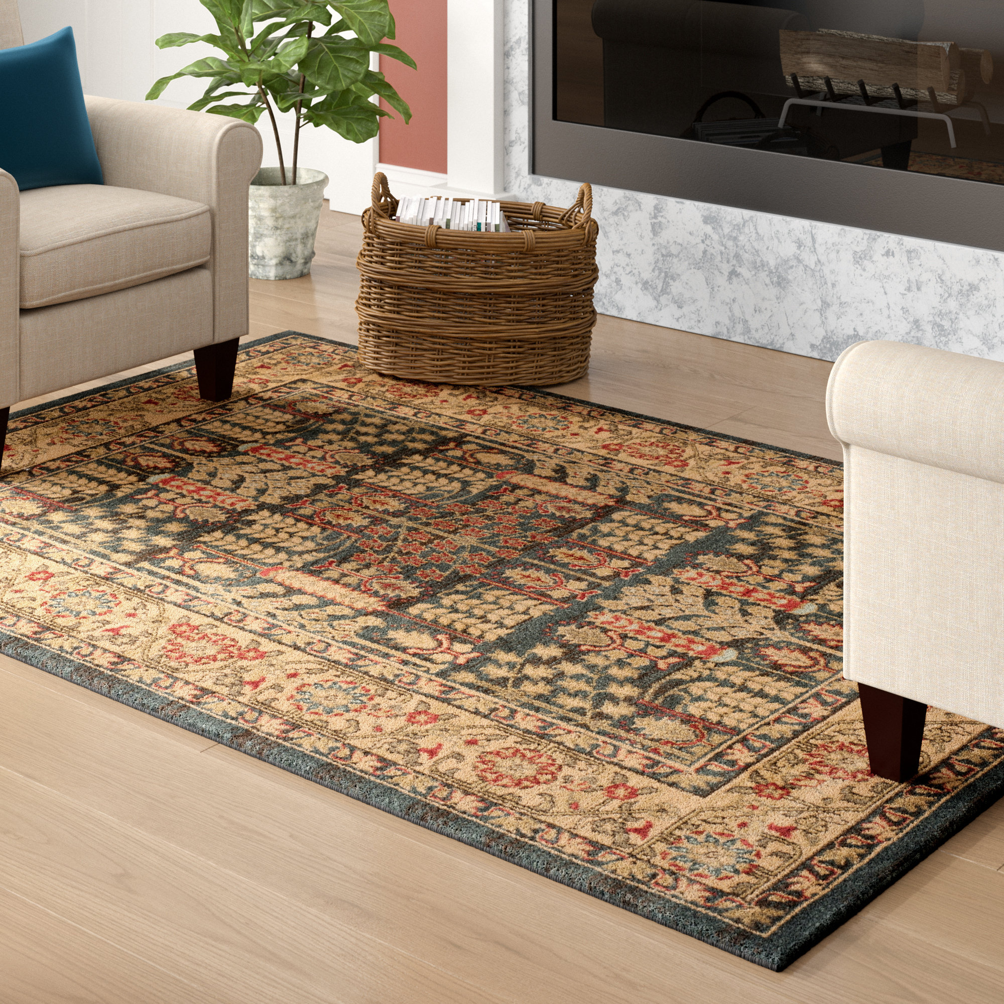 Astoria Grand Pennypacker Oriental Navy/Natural Area Rug & Reviews