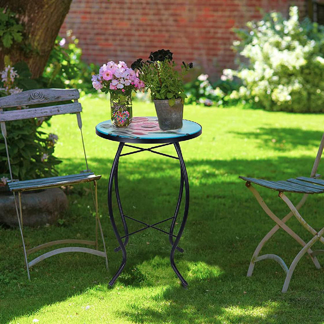 Red Barrel Studio® Outdoor Side TablePatio End Table Mosaic Accent