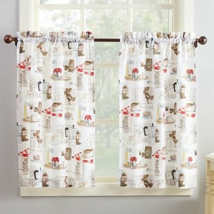 embroidered KITCHEN CURTAIN Embellished Cottage set COFFEE CUP beige  36 " 