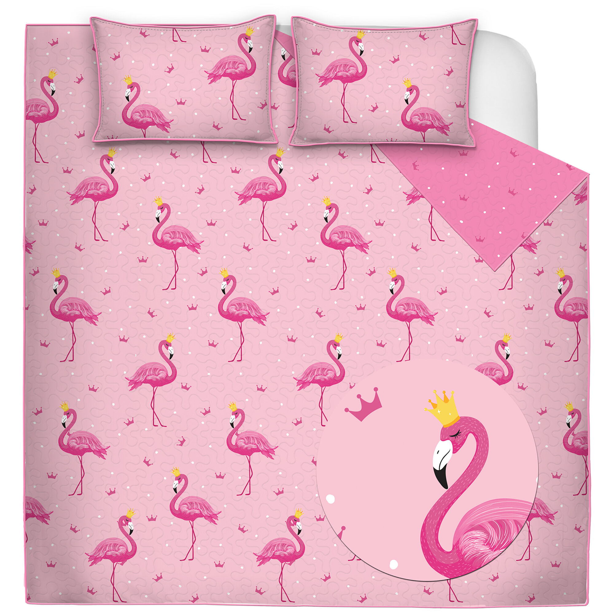 FULL/QUEEN COASTAL 3 PIECE QUILT SET flamingo pattern 