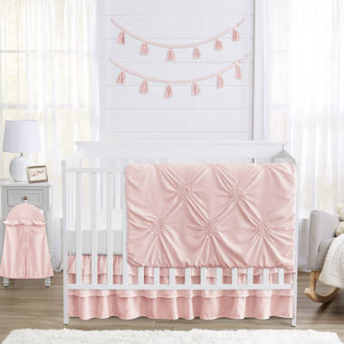 Hot Pink/Grey Baby Doll Bedding Solid Reversible Round Crib Bumper and Sheet Set 