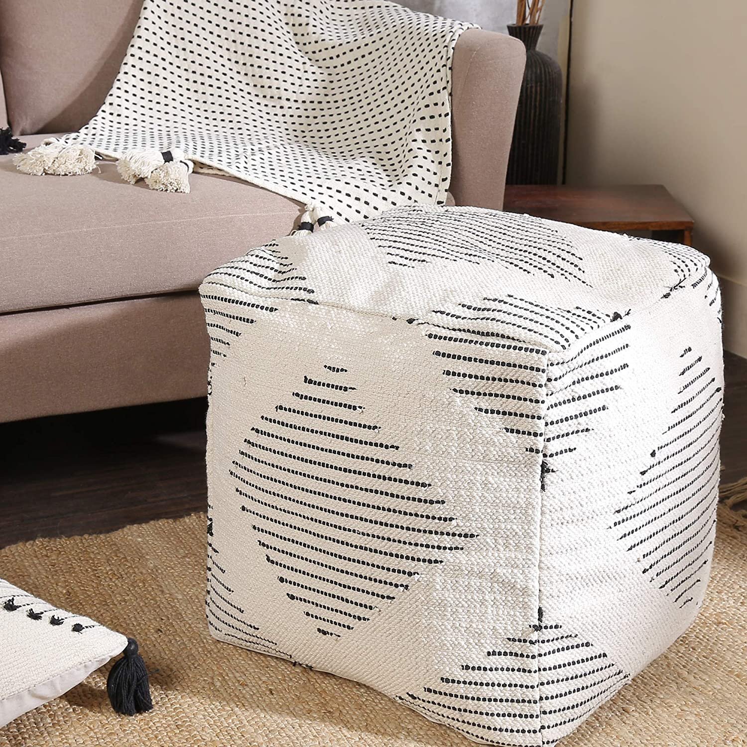 Indian 100% Cotton Knitted Ottoman Pouffe Home Decor  35'' Round Pillow Cover 