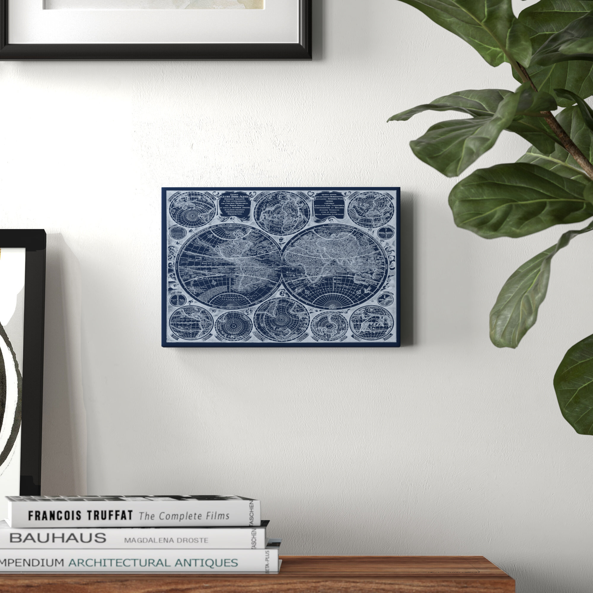 Williston World Globes Blueprint Wrapped Canvas Photograph