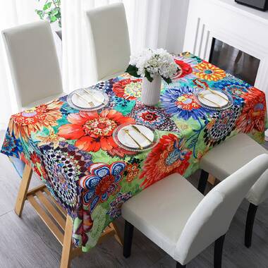 Size: 60 x 90 inch Funky Floral Washable and Reusable Table Cloth Cover for Indoor and Outdoor Q-Beans Rectangle Oblong Decorative Tablecloth